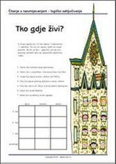 Tko gdje živi? - Jednostavne logičke mozgalice Jednostavne logičke mozgalice za djecu s rješenjima - PDF listići za ispis