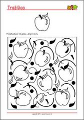 Pronađi jednaku jabuku - radni listići za percepciju i koncentraciju za djecu