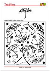 Pronađi jednaki kišobran - radni listići za percepciju i koncentraciju za djecu